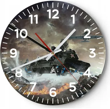Hodiny Nástěnné hodiny do obýváku 40x40 Militaria Kulatý Skleněné hodiny Loft Tiché