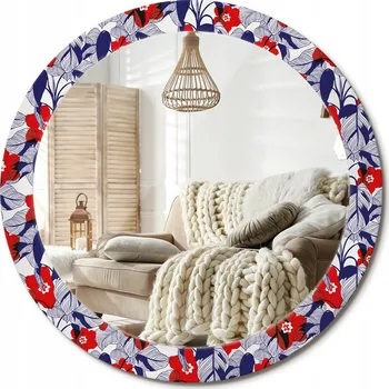 Zrcadlo Kulaté nástěnné dekorativní zrcadlo ve skleněném rámu průměr 80 cm Filodendrony