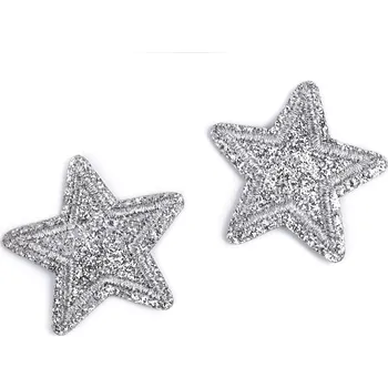 Nažehlovačka hvězda s glitry Varianta: 2 stříbrná, Balení: 10 ks