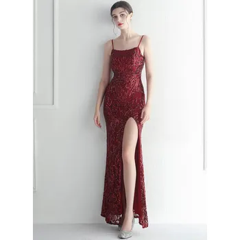 Dámské šaty Maxi plesové šaty Sequins SQ972 Barva: Vínová, Velikost: 2XL