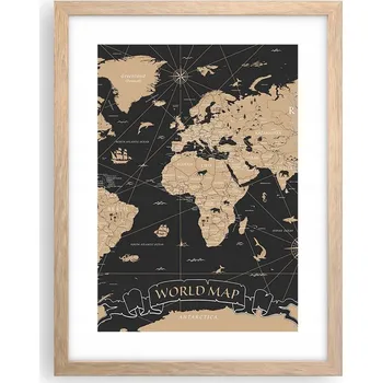 Obraz Obraz plakát v rámu světlý dub do obýváku 30x40 mapa světa na zeď