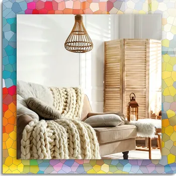 Zrcadlo Závěsné dekorativní zrcadlo s potiskem Barevná abstraktní mozaika 60x60 cm