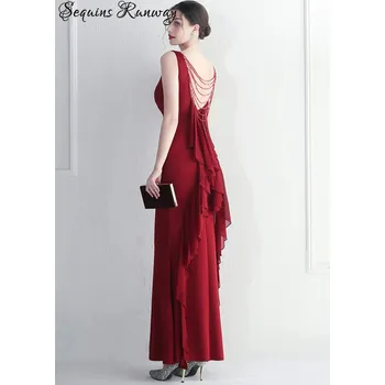 Dámské šaty Maxi plesové šaty Sequins SQ979 Barva: Vínová, Velikost: M