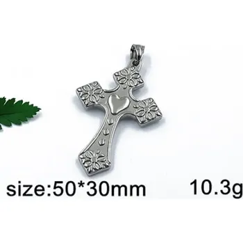 Přívěsek Kříž se srdcem uprostřed - ocelový přívěsek