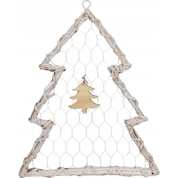 Vánoční dekorace TIN TOURS - Věšák/ozdoba z proutí - stromeček - bílá