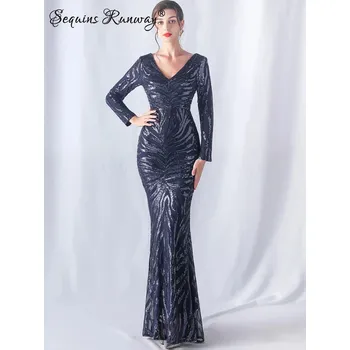 Dámské oblečení Večerní šaty dlouhé Sequins SQ1218 Barva: Tmavě Modrá, Velikost: XL