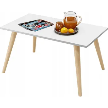 Konferenční stolek SKANDINÁVSKÝ KÁVOVÝ STOLEK BÍLÝ BUKOVÉ NOHY 90x50x47cm