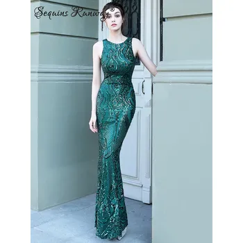 Dámské šaty Dlouhé večerní šaty Sequins SQ1123 Barva: Zelená, Velikost: S