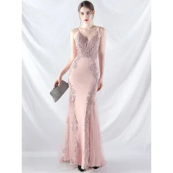 Dámské šaty Sexy dlouhé šaty na společnost Sequins SQ1167 Barva: Růžová, Velikost: M