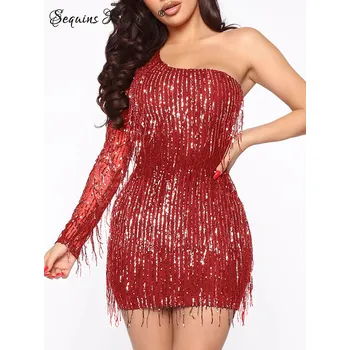 Dámské šaty Svatební krátké šaty Sequins SQ979 Barva: Červená, Velikost: M