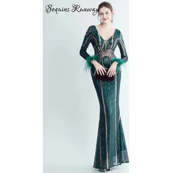 Dámské šaty Sexy dlouhé šaty na svatbu Sequins SQ1152 Barva: Zelená, Velikost: XL