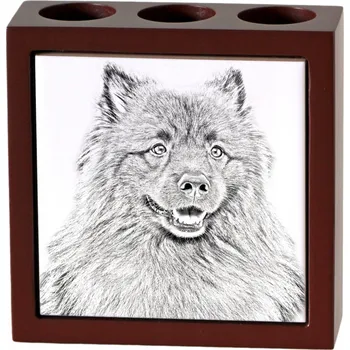 Vlčí špic (Keeshond) - stojánek na tužky se psem, organizér na stůl