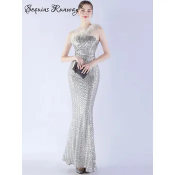 Dámské šaty Sexy společenské šaty maxi Sequins SQ1053 Barva: Stříbrná, Velikost: M