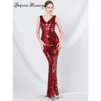 Dámské šaty Maxi svatební šaty Sequins SQ938 Barva: Bordová, Velikost: S