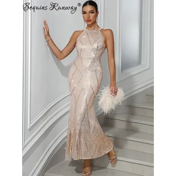 Dámské šaty Dlouhé šaty na ples Sequins SQ1031 Barva: Šampaňská, Velikost: M