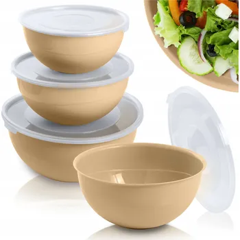 PLASTOVÁ KUCHYŇSKÁ MÍSA KULATÁ S VÍKEM SADA MÍS 3 KS MÍSA BÉŽOVÁ