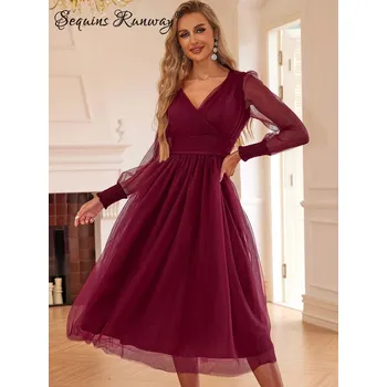 Dámské šaty Společenské midi šaty Sequins SQ138 Barva: Vínová, Velikost: XS