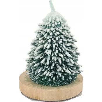 Vánoční dekorace VÁNOČNÍ SVÍČKA STROMEČEK ZELENÁ L DŘEVĚNÝ PODSTAVEC XMAS