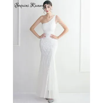 Dámské šaty Plesové šaty dlouhé Sequins SQ1210 Barva: Bílá, Velikost: L