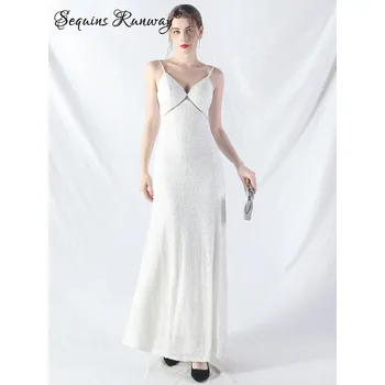 Dámské šaty Dlouhé šaty na svatbu Sequins SQ1033 Barva: Bílá, Velikost: 2XL