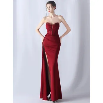 Dámské šaty Svatební šaty dlouhé Sequins SQ1248 Barva: Vínová, Velikost: 2XL