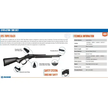 Airsoftová zbraň Rossi Puška opak. Rossi, Mod: R95 Triple Black, Ráže: .44 RemMag, hl: 16,5" (419mm), 8 ran,černá