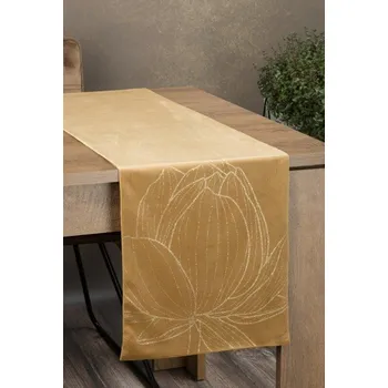 ubrus Zlatý sametový běhoun na stůl BLINK12 s květinovým vzorem 35x180 cm