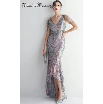 Dámské šaty Sexy svatební šaty maxi Sequins SQ1091 Barva: Modrá, Velikost: 2XL