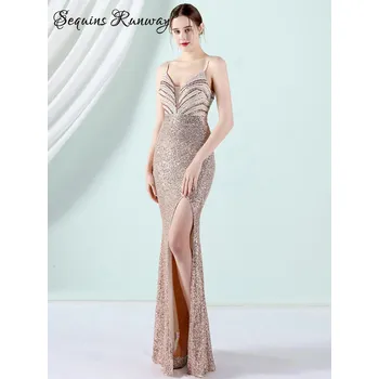 Dámské šaty Plesové šaty dlouhé Sequins SQ1206 Barva: Zlatá, Velikost: XL