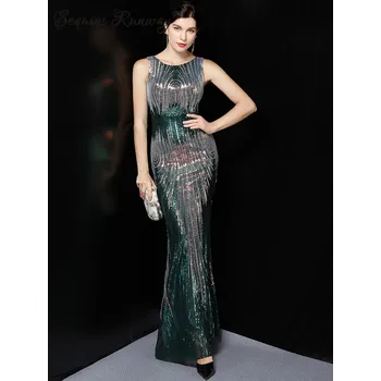 Dámské šaty Dlouhé sexy šaty Sequins SQ991 Barva: Zelená, Velikost: M