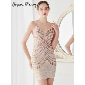 Dámské šaty Večerní mini šaty Sequins SQ900 Barva: Zlatá, Velikost: S