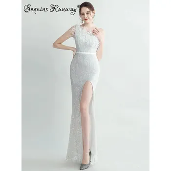 Dámské šaty Dlouhé večerní šaty Sequins SQ918 Barva: Bílá, Velikost: S