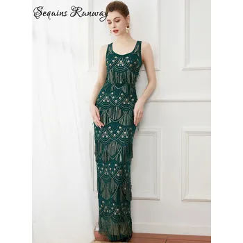 Dámské šaty Plesové šaty dlouhé Sequins SQ1196 Barva: Zelená, Velikost: XS