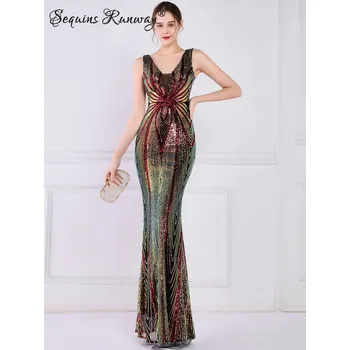 Dámské šaty Sexy dlouhé šaty na večer Sequins SQ1124 Barva: Červená, Velikost: S