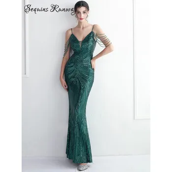 Dámské šaty Dlouhé svatební šaty Sequins SQ1151 Barva: Zelená, Velikost: S