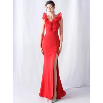 Dámské šaty Dlouhé šaty na večer Sequins SQ1002 Barva: Červená, Velikost: L