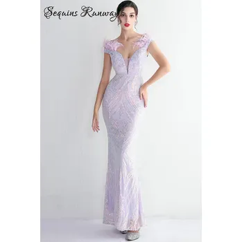 Dámské šaty Dlouhé šaty na svatbu Sequins SQ1045 Barva: Fialová, Velikost: M