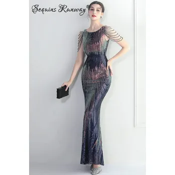 Dámské šaty Dlouhé plesové šaty Sequins SQ1137 Barva: Tmavě Modrá, Velikost: L