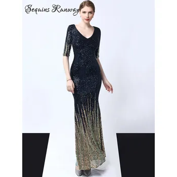 Dámské šaty Svatební šaty dlouhé Sequins SQ1247 Barva: Tmavě Modrá, Velikost: S