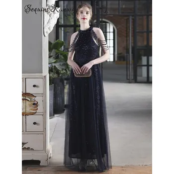 Dámské šaty Sexy dlouhé šaty na večer Sequins SQ1110 Barva: Tmavě Modrá, Velikost: M