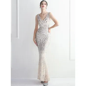 Dámské šaty Plesové šaty dlouhé Sequins SQ1212 Barva: Aprikotová, Velikost: 2XL