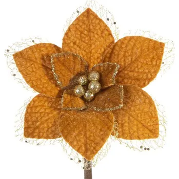 Vánoční dekorace Zlatý vánoční květ na stromeček 16 cm - sada 12 ks