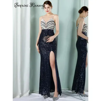 Dámské šaty Plesové šaty dlouhé Sequins SQ1206 Barva: Tmavě Modrá, Velikost: M