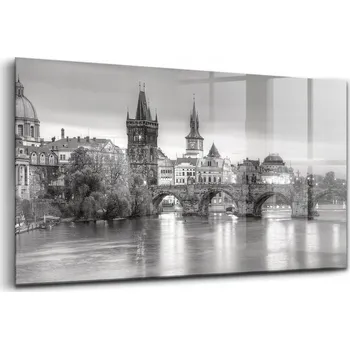 Obraz Skleněný obraz Výhled na Karlův most Praha 140x70 cm
