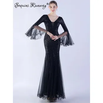 Dámské šaty Svatební šaty dlouhé Sequins SQ1256 Barva: Černá, Velikost: XL