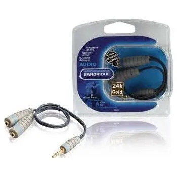 Audio kabel Bandridge rozdvojka na sluchátka, Stereo, vidlice jack 3,5 mm - 2x zásuvka 3,5 mm, 200mm