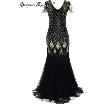 Dámské šaty Dlouhé společenské šaty Sequins SQ889 Barva: Černo-Zlatá, Velikost: 3XL