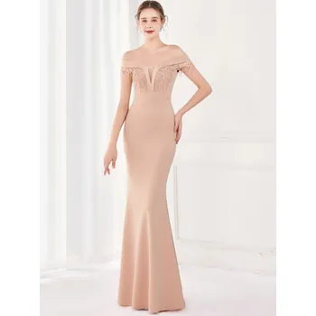 Dámské šaty Sexy dlouhé šaty na svatbu Sequins SQ1154 Barva: Aprikotová, Velikost: 2XL