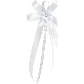 Svícen Ozdoba na svíčku mašlička na hromnici stříbrná bílá