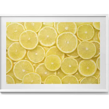 Obraz Dekorativní obraz v bílém rámu na zeď do obýváku Ovoce citróny 100x70 cm